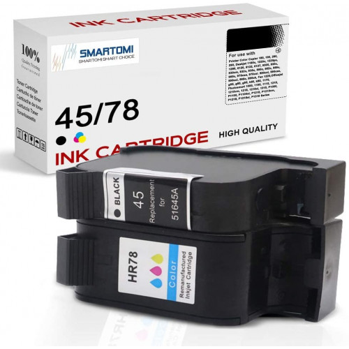 SMARTOMI Renoverade HP 45 HP 78-kompatibla bl?ckpatroner (1 svart, 1 f?rg)