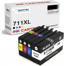 SMARTOMI HP 711XL 711 XL bl?ckpatroner med h?g kapacitet （1Svart 1Cyan 1Magenta 1Gul)