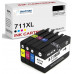 SMARTOMI HP 711XL 711 XL bl?ckpatroner med h?g kapacitet （1Svart 1Cyan 1Magenta 1Gul)