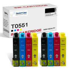 SMARTOMI Epson T0551 T0552 T0553 T0554 T0556 Kompatibla bl?ckpatroner 8PK (2K 2C 2M 2Y)