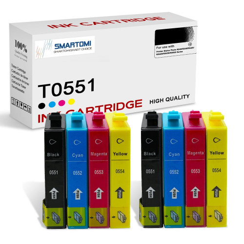 SMARTOMI Epson T0551 T0552 T0553 T0554 T0556 Kompatibla bl?ckpatroner 8PK (2K 2C 2M 2Y)