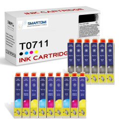 SMARTOMI Epson T0711 0712 0713 0714 Kompatibla bl?ckpatroner 15PK (6K 3C 3M 3Y)