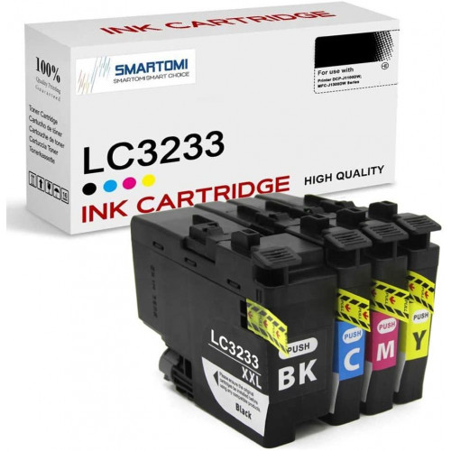 SMARTOMI Brother LC3233 LC3233BK-kompatibla bl?ckpatroner 4PK (KCMY)